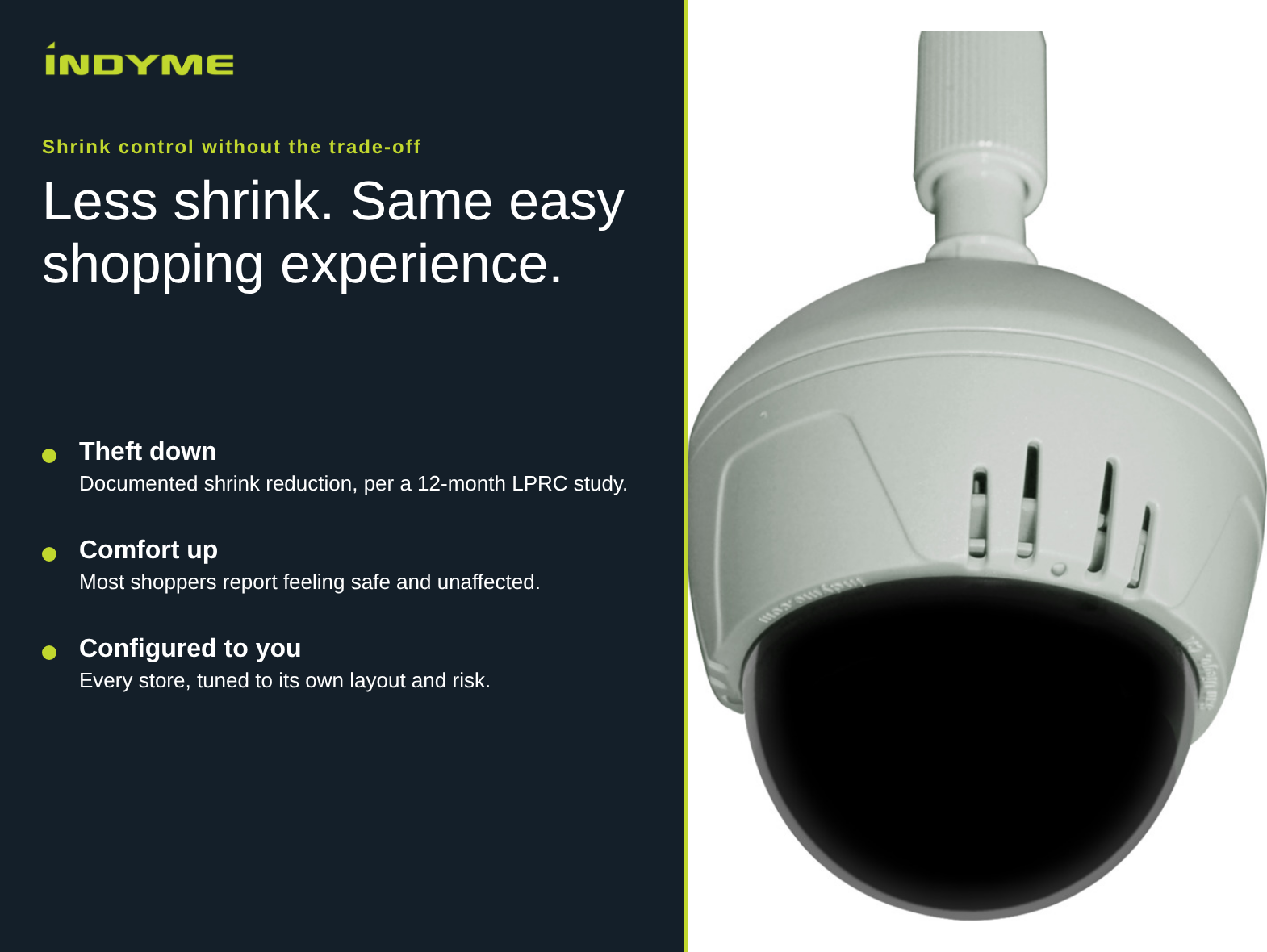Less shrink, same easy shopping experience: a SmartDome unit beside three points, theft down, comfort up, configured to you.